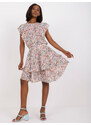 Fashionhunters Béžové šaty s volánem a květinovým potiskem ZULUNA