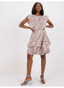 Fashionhunters Béžové šaty s volánem a květinovým potiskem ZULUNA