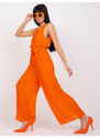 Fashionhunters Oranžový dámský plisovaný overal