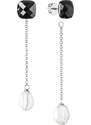 Gaura Pearls Stříbrné náušnice s bílou perlou a onyxem Aurelie, stříbro 925/1000