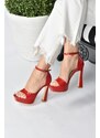 Fox Shoes Women's Red Patent Leather Platform Thick Heeled Shoes