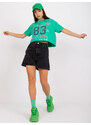 Fashionhunters Krátké zelené tričko s bavlněným potiskem
