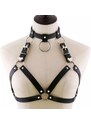 Bodypiece harness / pásek / bra / choker - černý koženkový se srdíčky