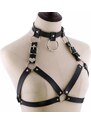 Bodypiece harness / pásek / bra / choker - černý koženkový se srdíčky