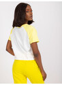 Fashionhunters Bílé a žluté tričko s bavlněným potiskem