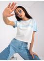 Fashionhunters Bílé a modré krátké tričko s bavlněným potiskem