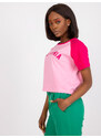 Fashionhunters Růžové a fuchsiové krátké bavlněné tričko s nápisem