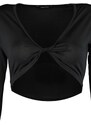 Trendyol Black Deep V Neck Super Crop Stretch Knitted Blouse