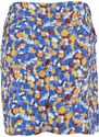 Trendyol Blue Mini Weave Tie Detailed Double Breasted Floral Print Skirt