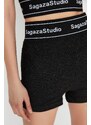 Trendyol X Sagaza Studio Black Shiny Elastic Detail Knitted Shorts