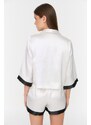 Trendyol Ecru Striped Satin Shirt-Shorts Woven Pajama Set
