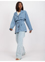 Fashionhunters Modrý krátký kabát s páskem