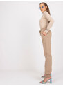 Fashionhunters Tmavě béžové dámské tepláky Julia s vysokým pasem