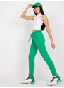 Fashionhunters Tmavě zelené bavlněné tepláky s vysokým pasem