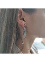 Stříbrné výrazné náušnice s řetízkem a zirkonem za ucho - Meucci SE011