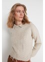 Trendyol Stone Wide Fit Pletený pletený svetr s měkkou texturou