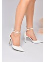 Fox Shoes Women's White Faux Leather Pointed Toe Heeled Shoes