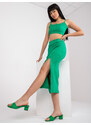 Fashionhunters Tmavě zelená žebrovaná základní souprava se sukní RUE PARIS
