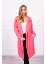 Kesi Dlouhý kardigan s kapucí v růžové neonové barvě
