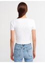 Dilvin 10194 Double-breasted Collar Pleated Front Tricot Crop-ecru.