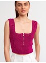 Dilvin 10197 Square Collar Zippered Knitwear Singlet-raspberry