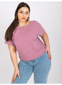 Fashionhunters Bavlněné tričko v barvě špinavě růžové ve větší velikosti
