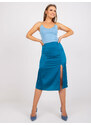 Fashionhunters Mořská midi tužková sukně z imitace saténu s rozparkem RUE PARIS