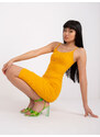 Fashionhunters Světle oranžové vypasované šaty s pruhy RUE PARIS