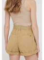 Bavlněné šortky Pepe Jeans Kaylee Short dámské, zelená barva, hladké, high waist