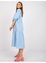 Fashionhunters Bavlněné midi šaty RUE PARIS světle modré barvy s volánem