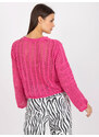 Fashionhunters Růžový krátký prolamovaný svetr s vázáním RUE PARIS