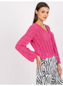 Fashionhunters Růžový krátký prolamovaný svetr s vázáním RUE PARIS
