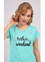 Vienetta Dámská noční košile s krátkým rukávem Relax weekend - mentolová