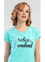Vienetta Dámská noční košile s krátkým rukávem Relax weekend - mentolová