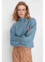 Trendyol modrý měkký texturovaný základní pletený svetr