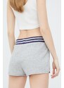 Kraťasy Superdry dámské, šedá barva, s aplikací, high waist