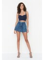 Trendyol Blue Pleated Normal Waist Denim Short Skirt