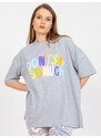 Fashionhunters Šedé melanžové oversize tričko s potiskem