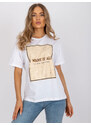 Fashionhunters Bílé volné tričko s aplikací a potiskem