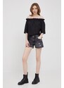 Džínové šortky Pepe Jeans Thrasher dámské, černá barva, hladké, medium waist