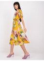 Fashionhunters Žluté midi šaty s květinovými potisky Melani