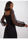 BASIC Černé šaty s průsvitnými rukávy --black Černá