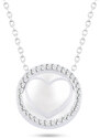Biju Set z chirurgické oceli, řetízek + visací náušnice + náramek, ozdobený srdcem s bílou perletí 169