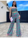 Webmoda Luxusní dámský kostým crop top + kalhoty - zelený