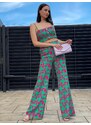 Webmoda Luxusní dámský kostým crop top + kalhoty - zelený