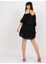 Fashionhunters Černé šaty s volánem a zavazovaným výstřihem Veronique OCH BELLA