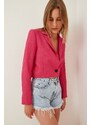 Happiness İstanbul Women's Pink Linen Short Bolero Jacket