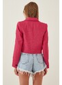 Happiness İstanbul Women's Pink Linen Short Bolero Jacket