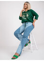 Fashionhunters Tmavě zelená halenka větší velikosti s žebrováním Maileen