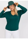 Fashionhunters Tmavě zelená obyčejná halenka plus size basic s výstřihem do V Elisa